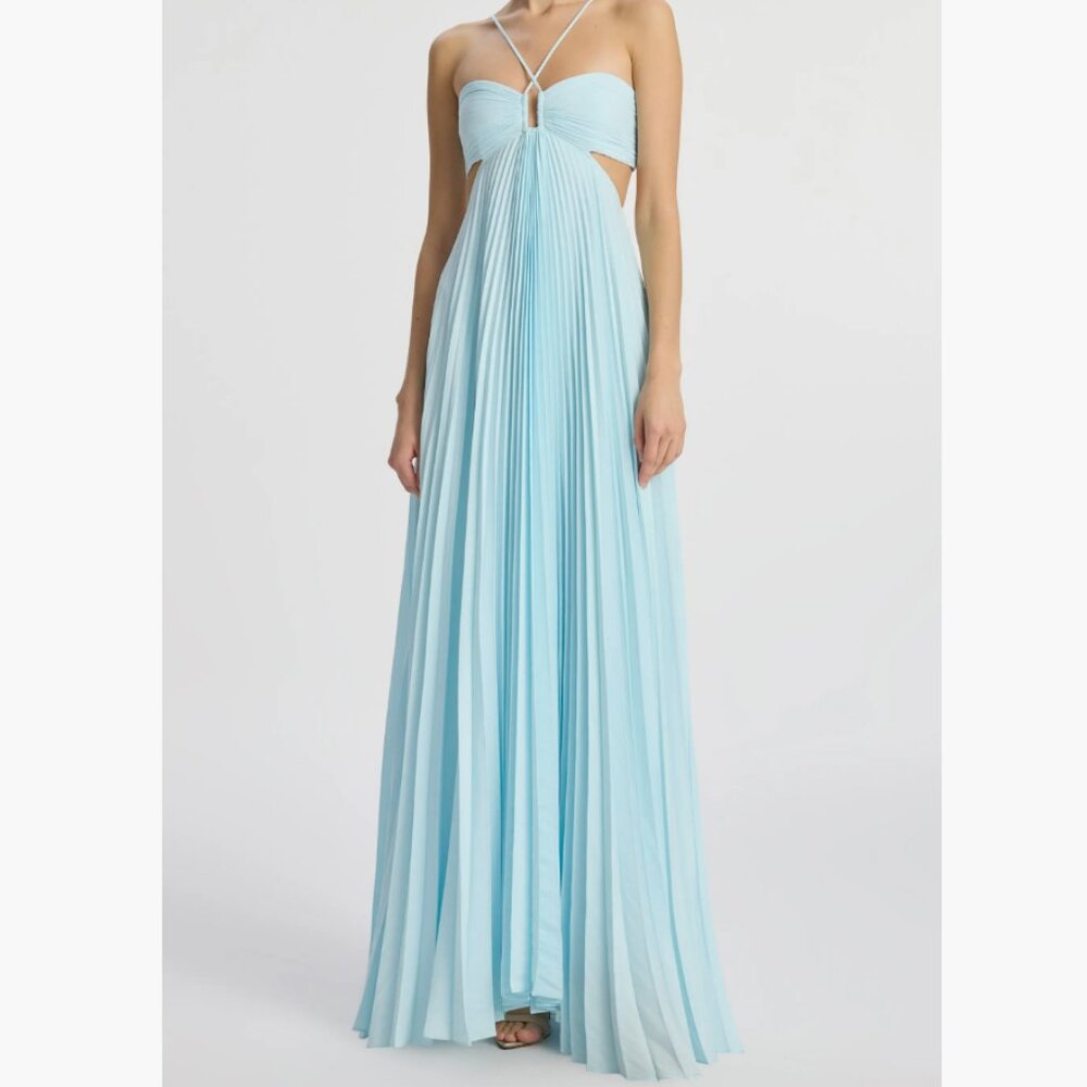 A.L.C.Moira's extremely long blue halter dress